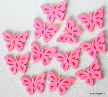 Pink Butterfly Felt Applique Patches x 6